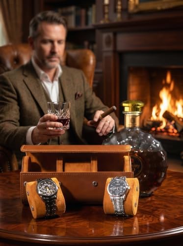 MR.OKAY 3 Watch Travel Case- Classic Leather Watch Case With Superb Texture.Portable Watch Roll Or Organizer For Storage And Display. Best Travel Gift for Men,All Handcrafted By Artisans. - Image 4