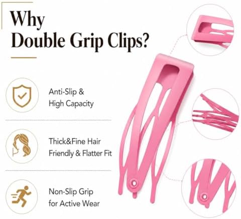 Chinco Pink 24 Pcs Double Grip Hair Metal Snap Clips,2 Inch - Image 3
