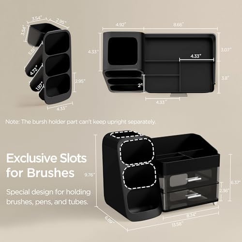 HBlife Cologne Organizer for Men Makeup Organizer with Brush Holder for Vanity, Large Plastic Bathroom Countertop Organizer Skin Care Storage, Fathers Day Gift for Dad Husband, Black - Image 3