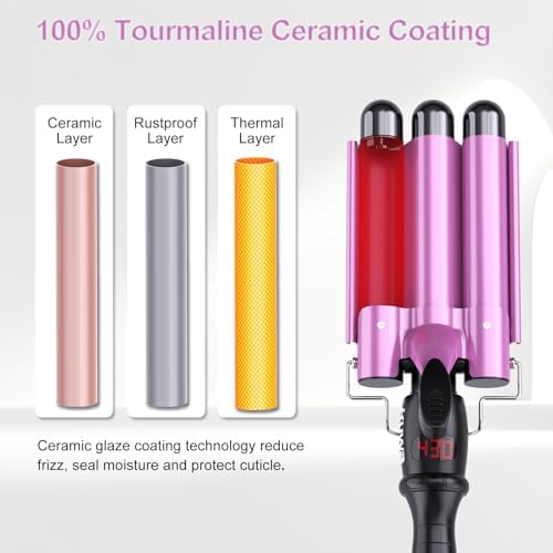 kuwa 3 Barrel Curling Iron,Crimper Hair Tool,Hair Crimper for Women,WaverHair Tool,Hair Waver with LCD Temperature Display - Image 3