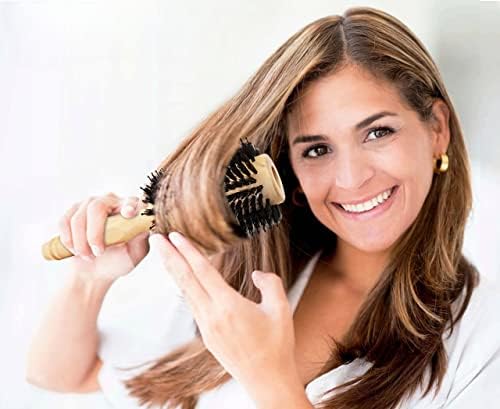 High-Density Boar Bristles Wood Round Hairbrush for Bangs or Short Hair (Cheek to Shoulder-Length) Blow-dry - Get Salon-Like Blowouts & Shine, 1" Diameter Roller, 2" with Bristles - Image 5