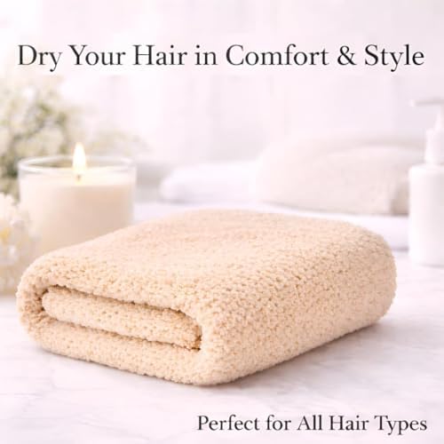 Luxury Microfiber Hair Towel Wrap for Women - Quick Dry, Super Absorbent Hair Turban, Soft & Lightweight Anti-Frizz Towel for Long, Thick & Curly Hair (Nude, 48" × 24") - Image 5