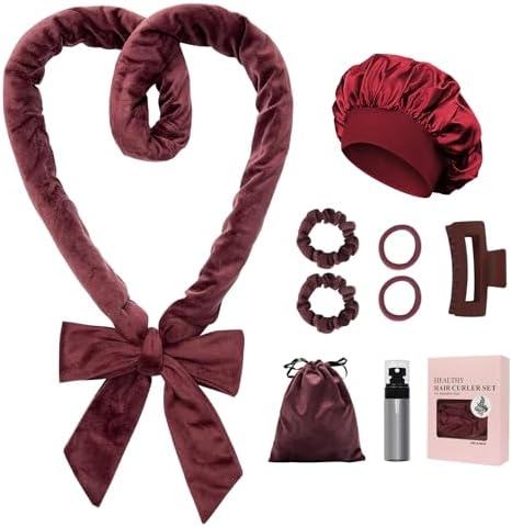ZILAMPU Hair Curler, 70' Soft No Heat Curling Headband Wrap for Overnight Curls, Women Long Wave Curl Hair Rollers - Reddish Brown, 9 PCS Curling Rods Gifts Set by ZILAMPU