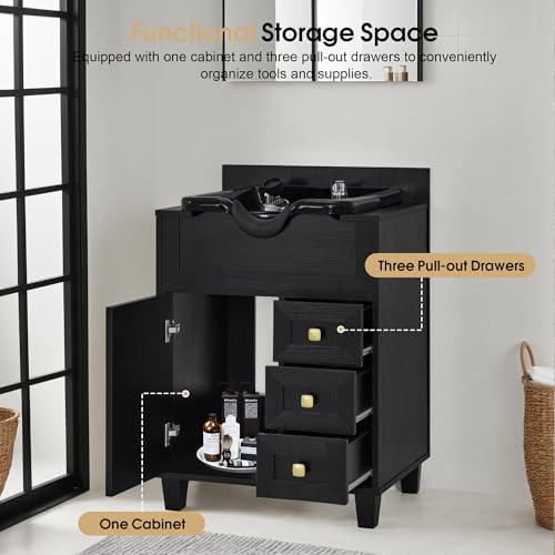 BarberPub Barber Storage Shampoo Station with Bowl & Cabinet 7131 (Black) - Image 5