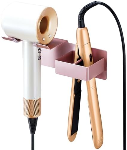 Hair Dryer Holder Wall Mounted, Hair Straightener Holder Metal, Adhesive Blow Dryer and Hair Straightener Holder, Bathroom Bedroom Hair Tool Organizer for Flat Iron,Curling Iron,Hairdryer (Rose Gold) by WelcometotheXILIMEN