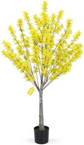 4FT Yellow Artificial Forsythia Tree, Faux Spring Forsythia Flower Branches Plant with Pot, Lifelike Fake Tree for Living Room Corner, Entryway, Porch Indoor Outdoor Decor by Unknown