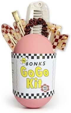 Bonks GoGo Kit - Hair Care Kit Espresso - Portable Hair Accessories Pouch for Women & Teens - Includes Mini Claw Clip, Seamless Hair Pins, Silky Hair Tie & Folding Comb - Compact Travel Essential by BONKS