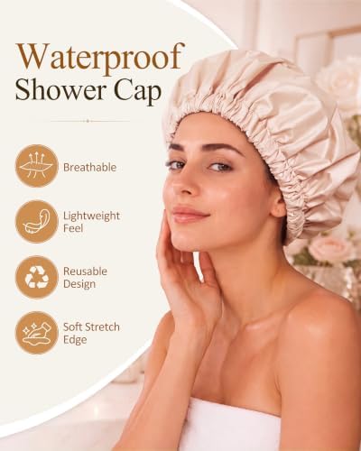 Edoneery Shower Caps for Women Reusable Waterproof, Shower Hair Cap - Image 3