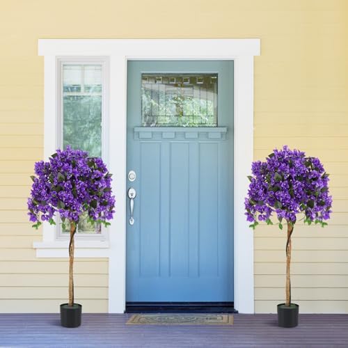 Goplus 53” Bougainvillea Artificial Tree, Faux Silk Flower Tree in Pot w/ 576 Flowers, 288 Leaves, Tall Fake Floor Plant, Artificial Plants for Indoor Outdoor Bedroom Living Room Decor, Purple - Image 2