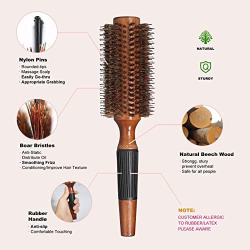 BESTOOL Round Brush for Drying, Boar Bristle Hair Brush, Large Round Style Brush for Women and Men, Smoothing, Curling, Adding Shine (2.5 Inch) - Image 2