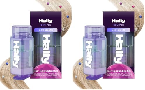 Hally Hair Gem Pen, 240 Stick-On Hair Gems with Stamper Tool, Easy to Apply and Remove, Hair Accessories Kit for Girls and Kids (Pack of 2) by HALLY