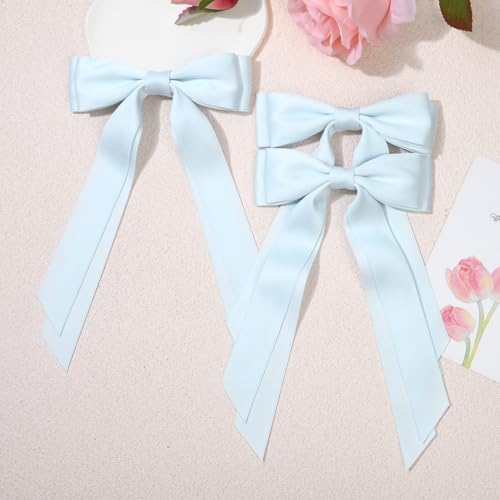 2PCS Blue Hair Bows, Large Ribbon Bow Hair Clips for Girls Women Cute Ponytail Holder Accessories for Toddlers Kids Teens - Image 2