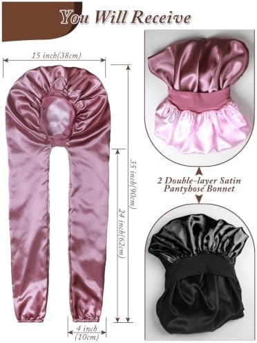 2pcs Satin Pantyhose Bonnet for Braids, Long Hair Bonnet for Women Sleeping - Image 2