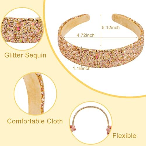 6Pcs Headbands for girls Women Glitter Rainbow Headband Women Girls Sparkly Headband Gold Pink Blue Purple Hairband for Girls Hair Accessories for Party Holiday Back to School - Image 2