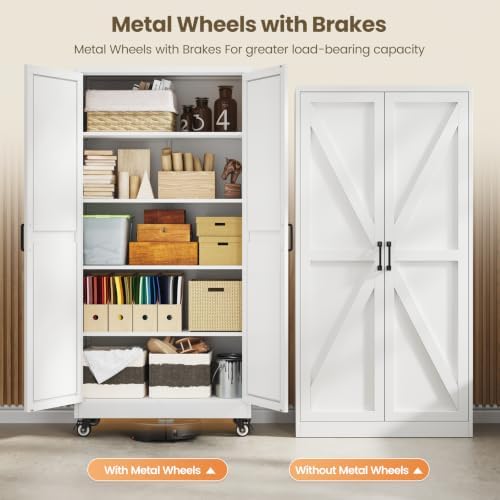 Yizosh 71" White Metal Kitchen Storage Cabinet,Garage Tool Storage Cabinets - Image 6