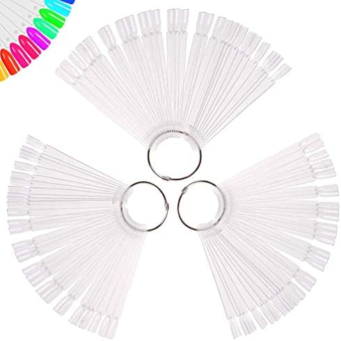 150 Pcs Clear Nail Swatch Sticks with Ring, Fan Shape Nail Art Polish Display Tips, False Nail Sample Sticks, Nail Practice Color Display, Transparent Polish Board for Nails by Treamlyn