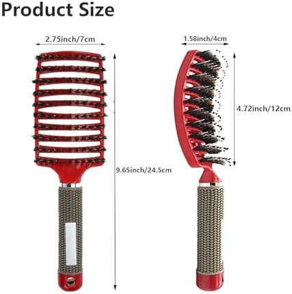 2pack Boar Bristle Hair Brush No Pull Curved Vented Hair Brushes Detangler Brush Fast Blow Drying Hair Brush for Kids Men Women Wet Dry Long Thin Thick Curly Tangled Hair (red+black) - Image 2