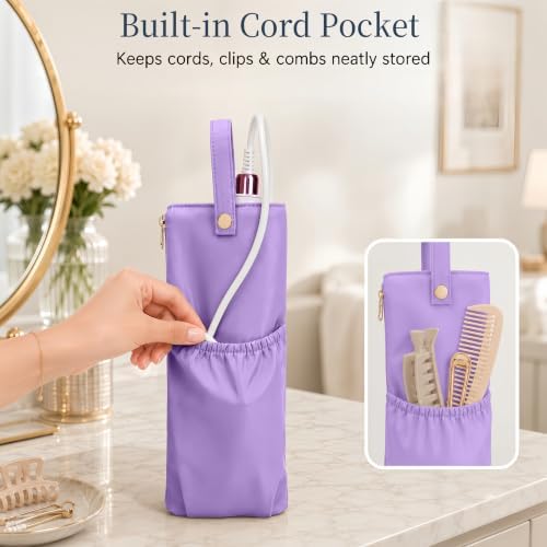 Hot Tools Travel Bag with Heat Resistant Mat, 2-in-1 Hair Tools Organizer Bag for Curling Iron, Flat Iron, Portable Holder & Mat with Cord Pocket for Home Travel(Purple) - Image 6