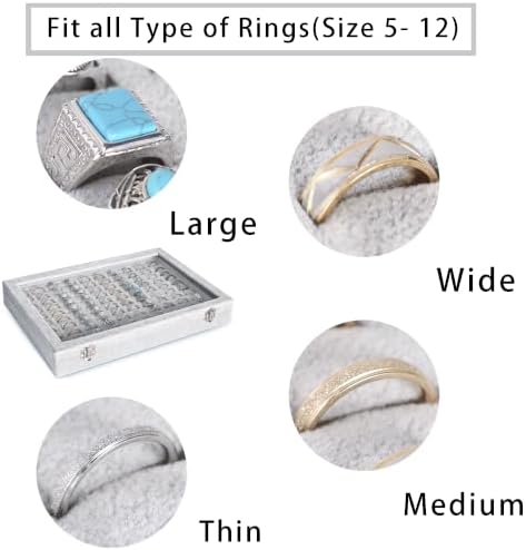 Frebeauty 100 Slots Ring Organizer Tray,Velvet Ring Box with Clear Lid - Image 3