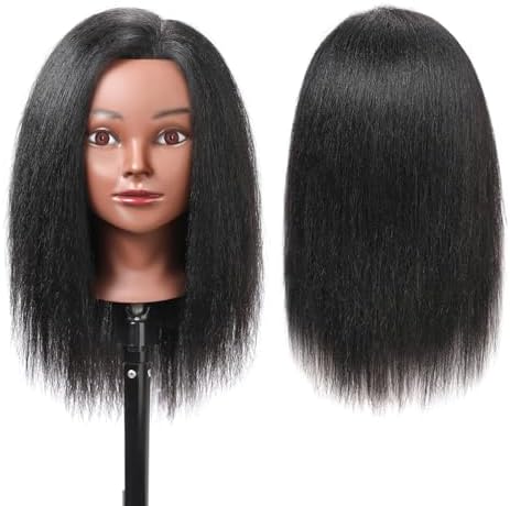 Mannequin Head with 100% Real Hair, 14" Cosmetology Mannequin Manikin Training Practice Doll Head for Hairdresser Braiding Hair Styling Hairdressing and Clamp Holder- Black - Image 2