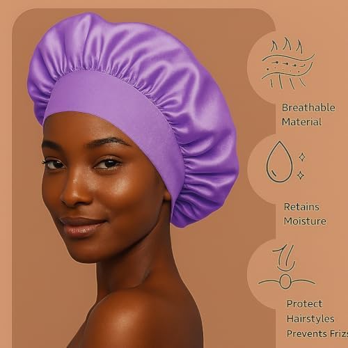 Satin Bonnet – Sleep Bonnet for Women and Men Curly Hair, Braids, and Natural Hairstyles (1pck) - Image 4