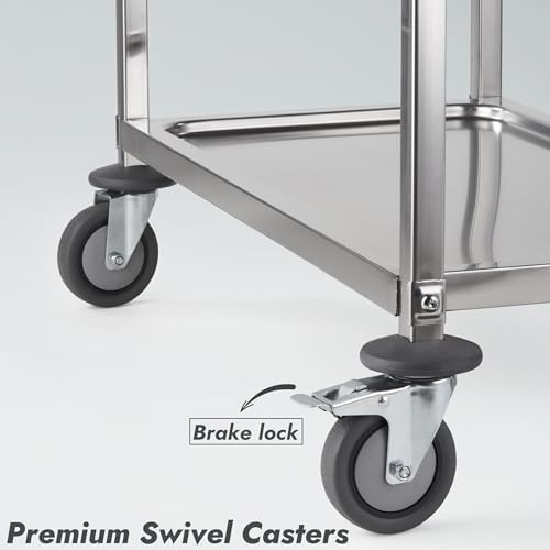 CURTA Stainless Steel Serving Trolley, 38" L x 20" W x 37" H 3 Tiered Shelf Kitchen Utility Cart, Rolling Casters Brake Wheel, Commercial Pro for Restaurant/Hotel/Lab/Clinic/Salon/Workshop - Image 6