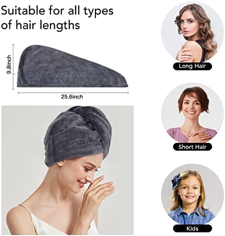 SINLAND Hair Drying Cap Hair Towel for Women 3 Pack Grey - Image 2