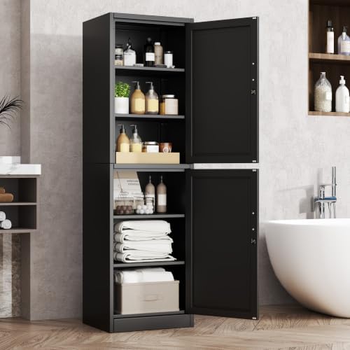 Tall Metal Narrow Bathroom Storage Locker Cabinet 67" H,Black Kitchen Pantry Cabinets with 4 Adjustable Shelves and 2 Lockable Doors,File Cabinet Organizer for Kitchen Home Office Living Dining Room by BAOLIWO