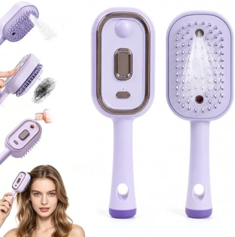 Electric Spray Air Cushion Massage Comb,5 in 1 Rechargeable Steam Brush for Hair,Self-Cleaning Detangling Anti-Frizz Hair Brush for Scalp Massage&Smooth Hair,Portable Travel Hairs Styling Tool(Purple) by Unknown