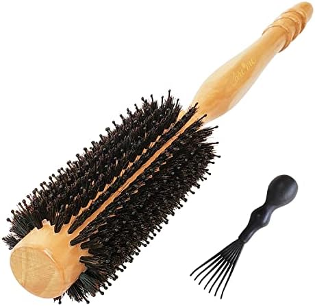 High-Density Boar Bristles Wood Round Hairbrush for Bangs or Short Hair (Cheek to Shoulder-Length) Blow-dry - Get Salon-Like Blowouts & Shine, 1" Diameter Roller, 2" with Bristles by Careme