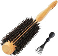 High-Density Boar Bristles Wood Round Hairbrush for Bangs or Short Hair (Cheek to Shoulder-Length) Blow-dry - Get Salon-Like Blowouts & Shine, 1" Diameter Roller, 2" with Bristles by Careme