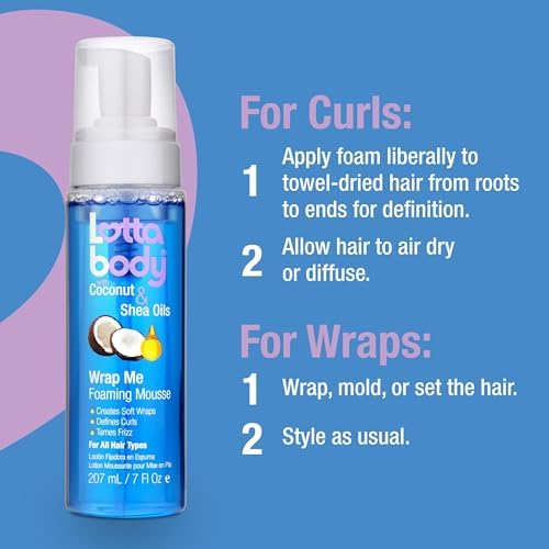 Lottabody Wrap Me Foaming Mousse with Coconut & Shea Oils, Lightweight Moisture-Rich Curl-Defining & Frizz-Control Styling Mousse for Natural Curly, Coily & Relaxed Hair, 7 oz, (Pack of 2) - Image 7