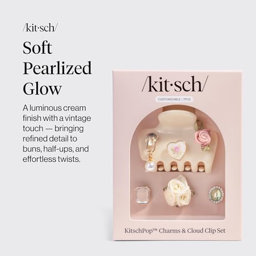 KitschPop ™ Hair Clips For Women with Charm Sets- Pearlized Cream, 7pcs Set - Image 2
