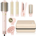 Hair Dryer Brush 8-in-1 Dual Voltage Hot Air Styler – Fast-Drying 110,000 RPM Ionic Blow Dryer with Straightener & Curler Attachments, Frizz-Free Volumizing Styler with Protective Hard Case-Pink by TakeHairSalonHome