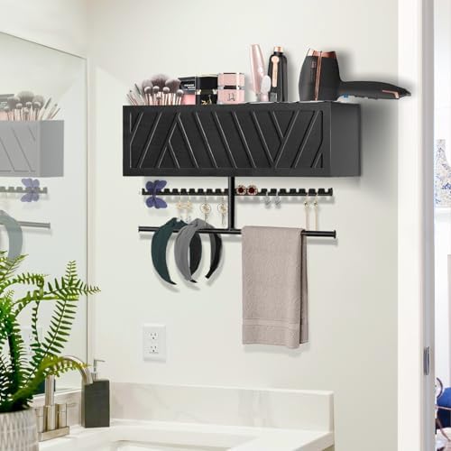 Rustic Hair Dryer Holder Wall Mounted with Towel Rack - Image 3
