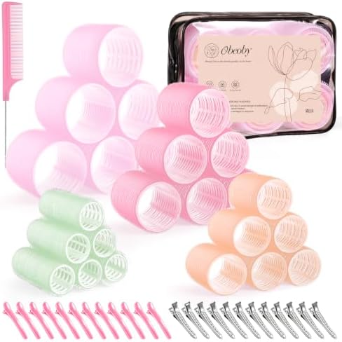 Obeoby 4 Sizes Hair Rollers Curlers Set with Clips for Women (Light Colors) by obeobyhairaccessories