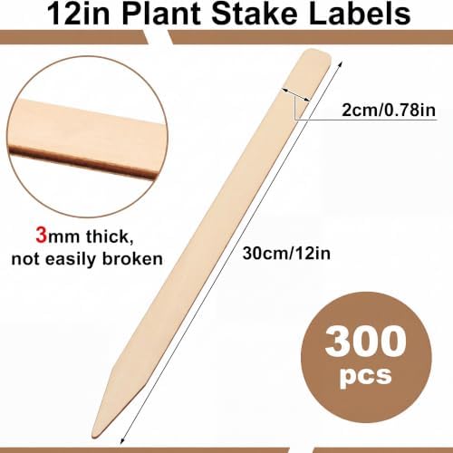 Weysat 300 Pcs 12" Wood Plant Labels for Field or Containers Plant Tags Wood Garden Labels for Seedling Stakes Markers Nursery Seed Tags with Smooth Surface for Pot Herbs Flowers Vegetables - Image 2