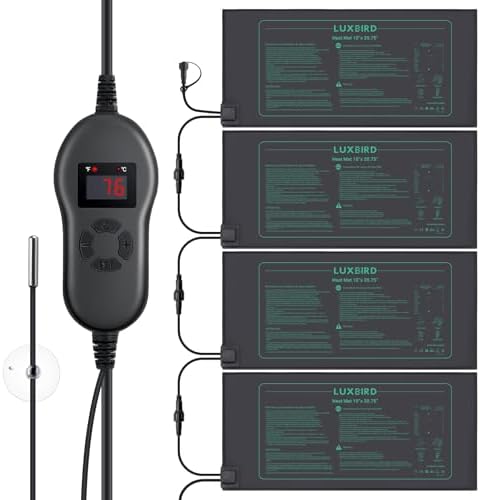 LUXBIRD 4 Pack Seedling Heat Mats with Digital Thermostat Controller, 10" x 20.75" Waterproof for Seed Starting, Germination, Hydroponics, Brewing, Breeding, Greenhouses (LB-HT04) by Luxbird