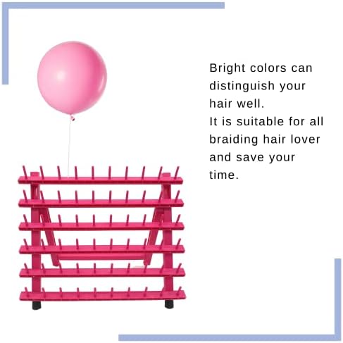 60-Peg Braiding Hair Rack, Foldable Hair Extension Holder with Tools, Rose Red - Image 3