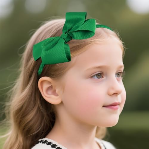 phnydreg Girl Green Hair Bow Accessories 14 Pieces Uniform Hair Bows Hair Clips Headband for School Toddler Girls - Image 6