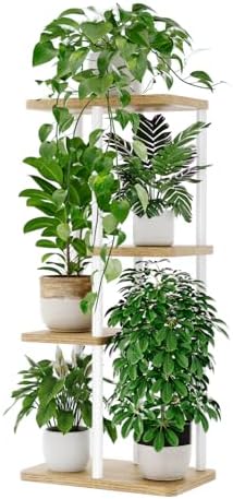 Bamworld Plant Stand 4 Tier Corner Metal Shelf White by Bamworld