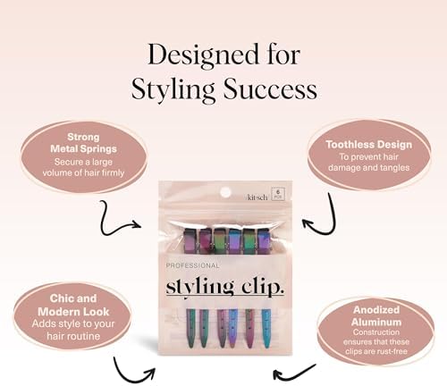 Kitsch Professional Alligator Clips for Hair Styling - Iridescent, 6 Pcs - Image 4