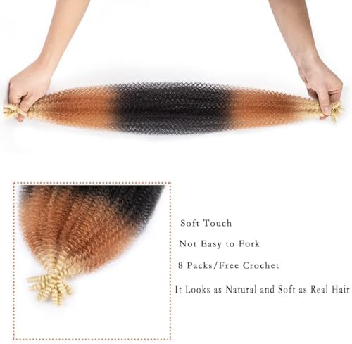 12 Inch Pre-Separated Springy Afro Twist Hair 3 Packs Black Pre-Fluffy Natural Curls are Perfect for Marley Crochet Hair Suitable for Black Women (1b / 27/613, 12 Inch (Pack of 3)) - Image 3