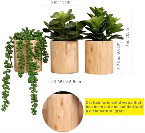 Artificial Succulents Plastic Artificial Green Plant for Office, Home Decor (Set of 3 Succlents in Wooden pots) - Image 3