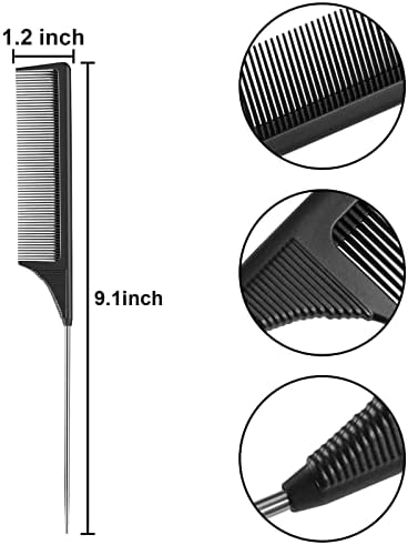 Leinuosen 3 Pack Rat Tail Comb Carbon Fiber,Black - Image 2