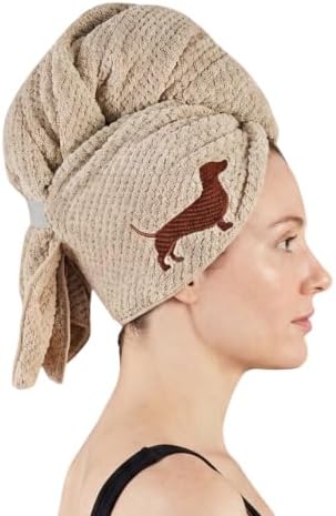 InnoBeta Dachshund Hair Towel for Women, 41"x25" Hair Wrap, Brown by InnoBeta