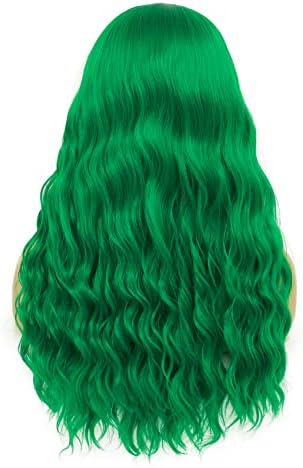 Long Curly Wavy Green Wig for Women Middle Part Costume Cosplay Wig Synthetic Hair Replacement Wig - Image 4
