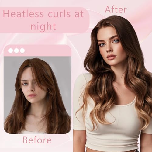 Curling Tie New Hair Curlers to Sleep in, Heatless Curls Overnight Headband, Soft Ribbon Wrap for Long Hair, Perfect Natural Curls Bouncy Curls Hairstyle Hair Suitable for All Hairs Types (Pink) - Image 3