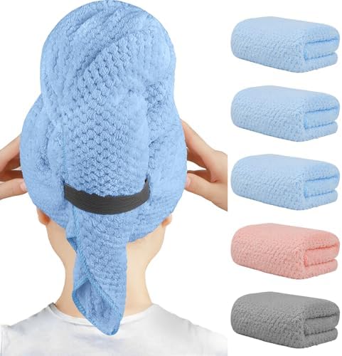 HOMEXCEL 5PK Microfiber Hair Towels, 40x20 in, Fast Drying for Long Hairs by HOMEXCEL