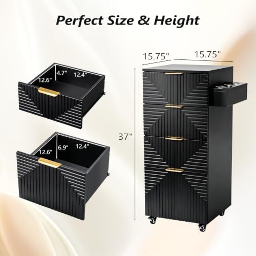 OmySalon Salon Cart with Wheels, 4-Drawers Rolling Hair Styling Station, Salon Trolley with Hot Tool Holders, Mobile Organizer for Barbershop, Beauty Spa, Black - Image 3